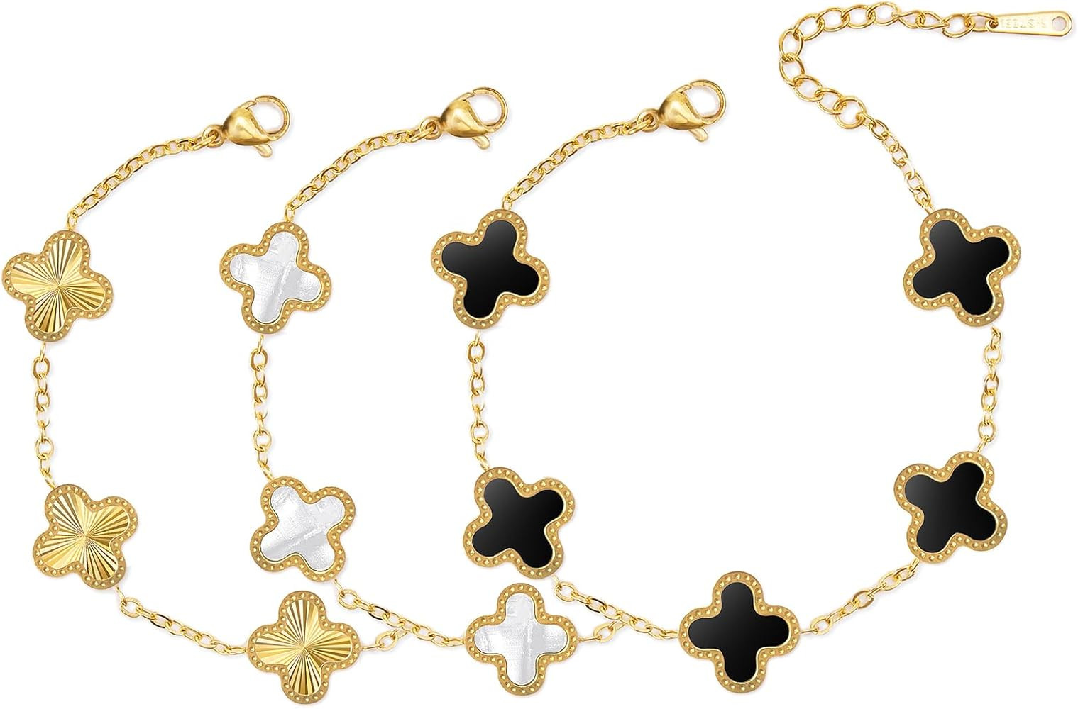 18K Gold Clover Bracelets for Women Simple White Gold Lucky Four Leaf Clover Bracelets Link Set J... | Amazon (US)