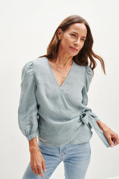 Linette Linen Blouse (Eucalyptus) – Long Sleeve Blouses – Amour Vert | Amour Vert