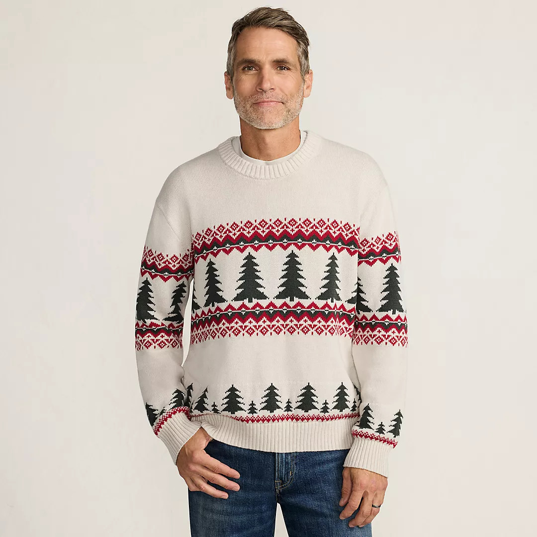Men's Long Sleeve Drifter Christmas Tree Crewneck Sweater | Lands' End (US)