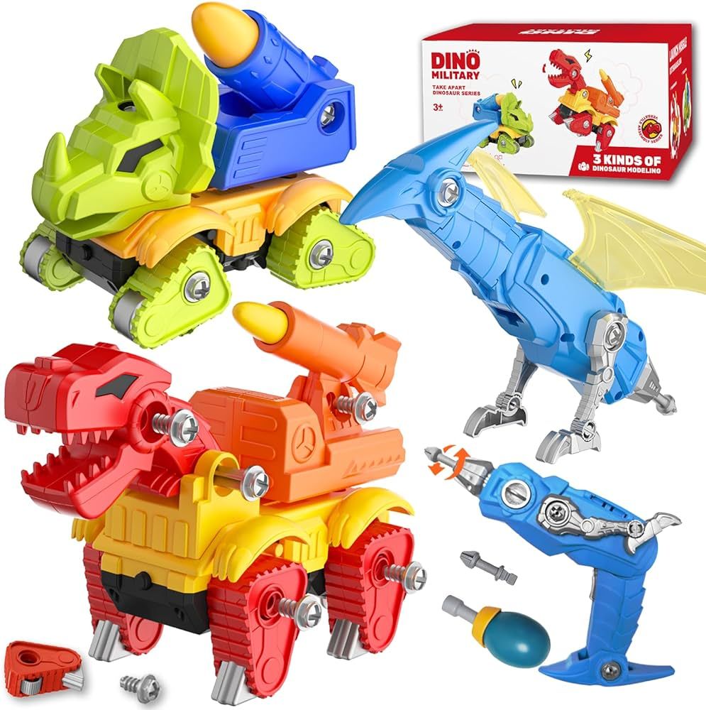 Dinosaur Turck with Launchable Missile, Take Apart Toy with Electric Drill, STEM Educational Buil... | Amazon (US)
