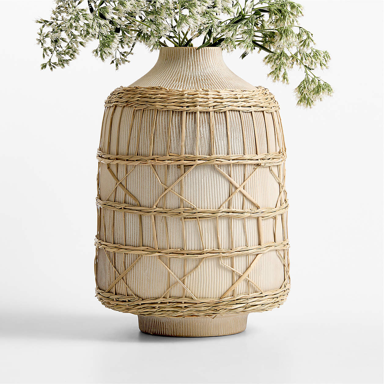Brisbane White Ceramic Vase 12" | Crate & Barrel | Crate & Barrel