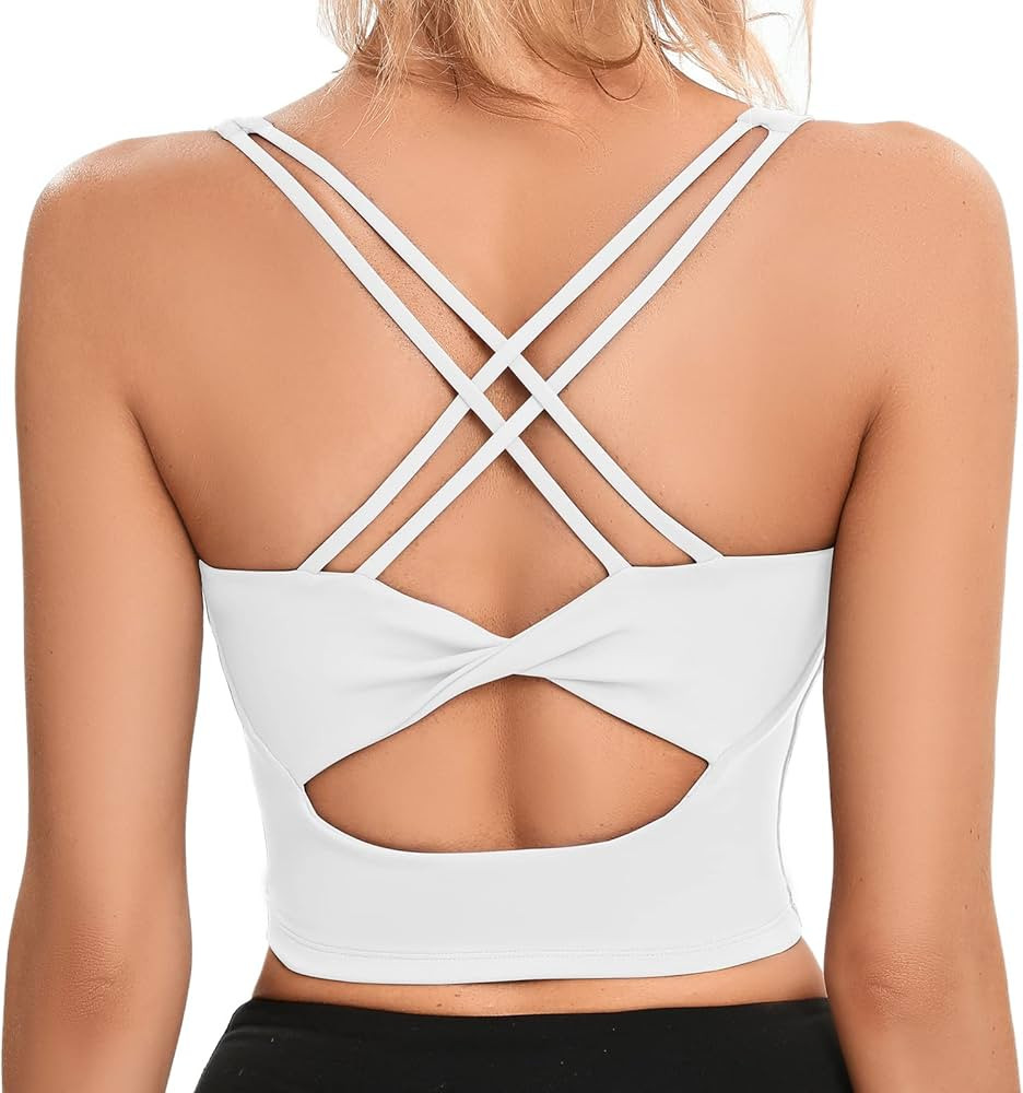 SJBYST Padded Longline Sports Bra Women Twist Tank Top Medium Support Criss-Cross Yoga Bra for Gy... | Amazon (US)
