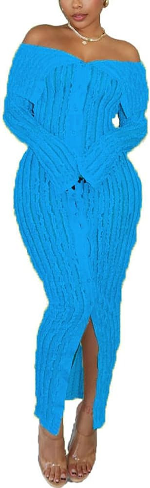 NRTHYE Women Sexy See Through Bodycon Maxi Dress Off Shoulder Long Sleeve Slim Club Ruched Long D... | Amazon (US)