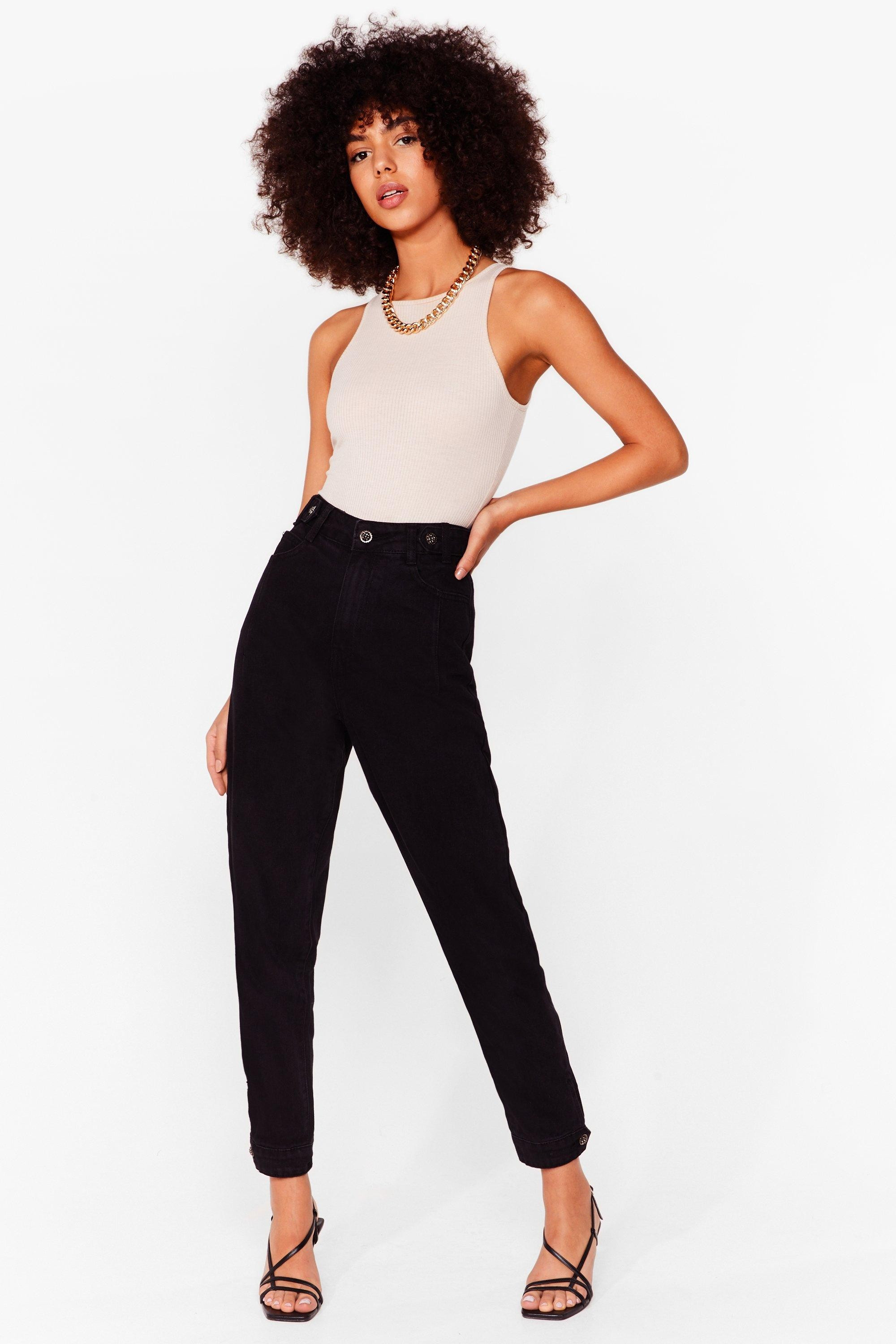 Womens We're Button Track High-Waisted Mom Jeans - Black | NastyGal (US & CA)
