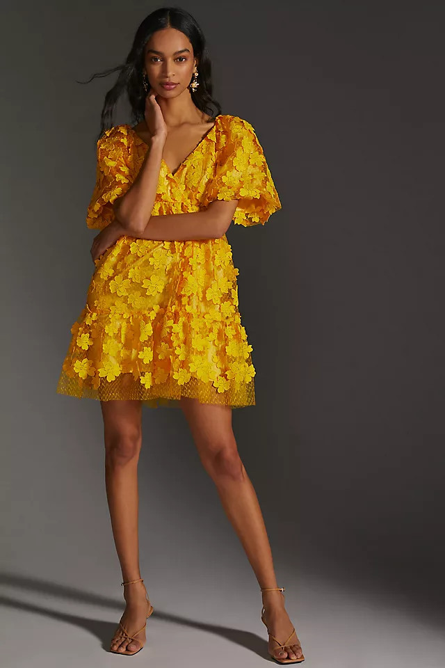 Delfi Floral Textured Mini Dress | Anthropologie (US)