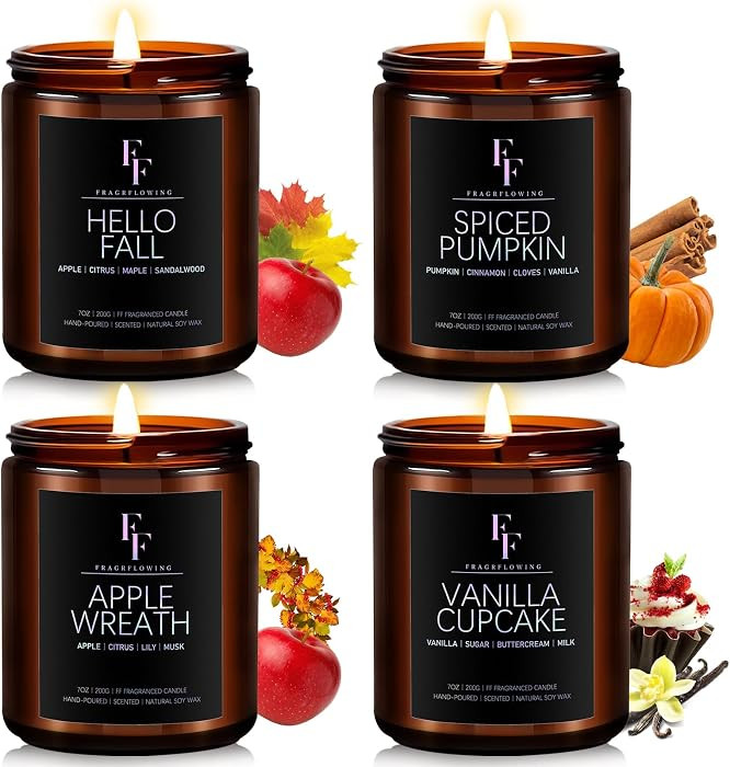 Fall Candles Set, 4 Pack Candles for Home Scented Natural Soy Wax, Autumn Gifts Set for Women Men... | Amazon (US)