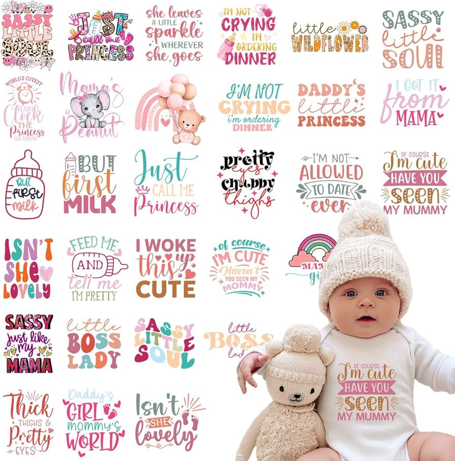 Kaciola 30 Sheets Baby Shower Games Iron on Transfers, Baby Girl DTF Transfers Ready to Press Bod... | Amazon (US)