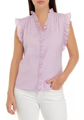 Crown & Ivy™ Women's Sleeveless Ruffle Trim Top | Belk