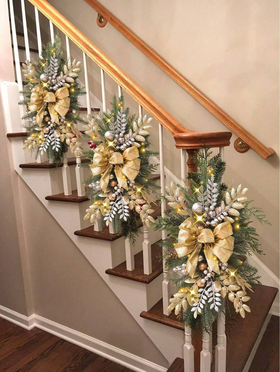 24inch 1Pc Cordless Christmas Swags Prelit Teardrop Swag Christmas Staircase Decorations Artifici... | SHEIN