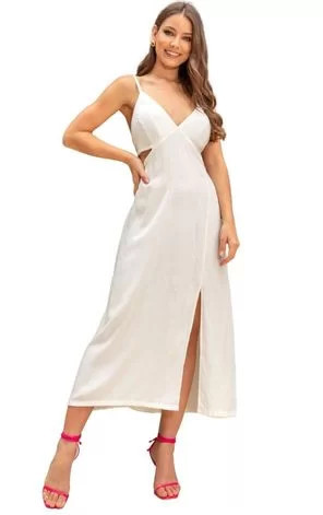 Vestido Midi Khloe Abertura Viscose com Fenda Branco | Dafiti (BR)