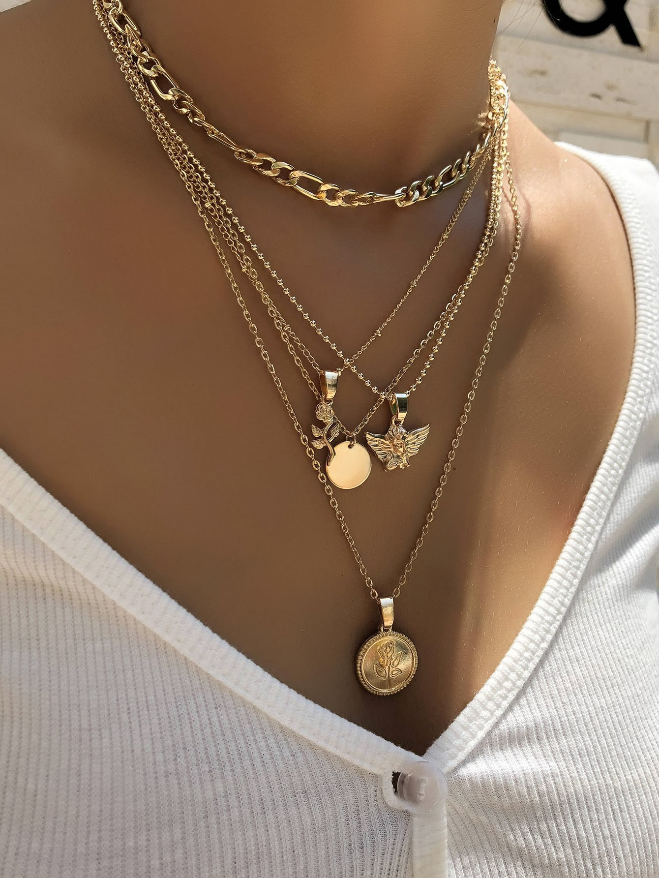 2pcs Angel & Flower Charm Necklace | SHEIN