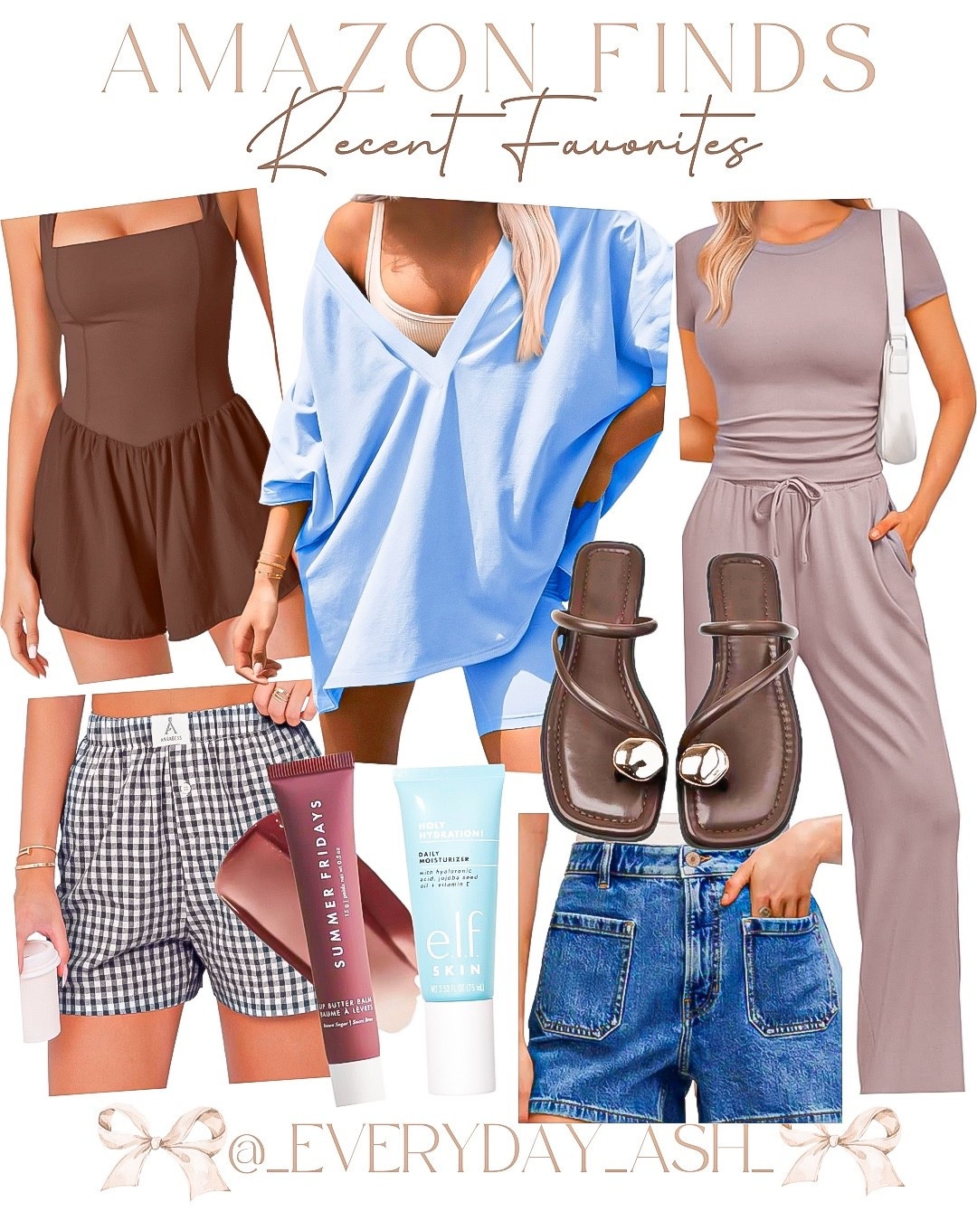 Amazon finds 🤎

Brown romper, blue two piece set, travel outfit, lounge set, Amazon fashion, boxer shorts, denim shorts, elf cosmetics , lipstick , sandals 

#LTKStyleTip #LTKFindsUnder50 #LTKSummerEdit