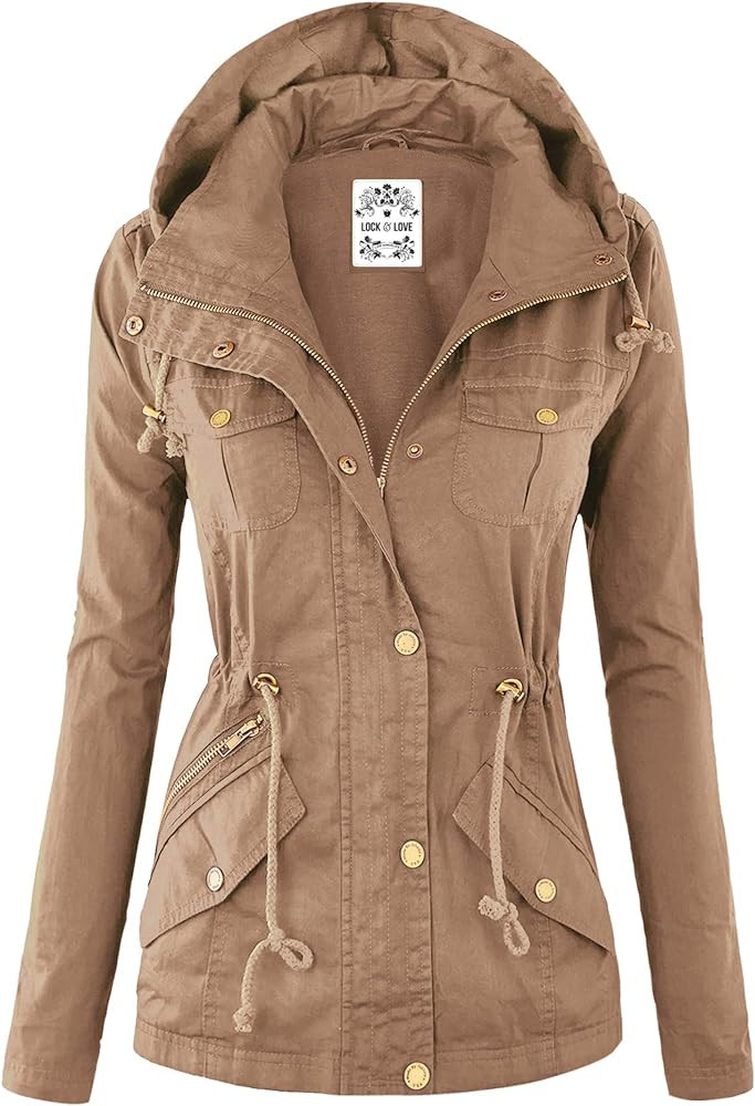 Lock and Love Women's Casual Military Anorak Jacket - Lightweight Detachable Hooded Safari Utilit... | Amazon (US)