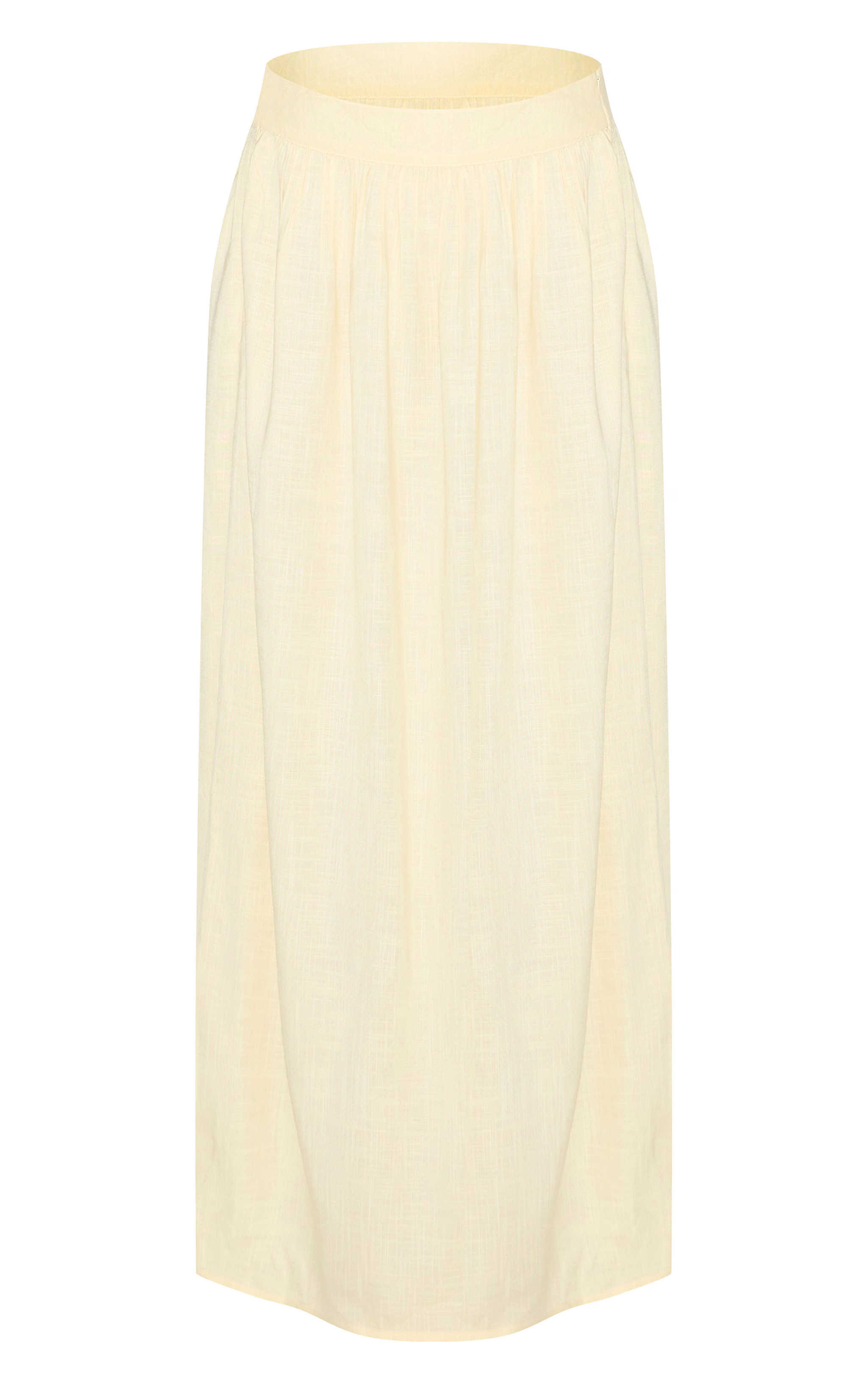 Butter Yellow Linen Look Pleated Maxi Skirt | PrettyLittleThing US