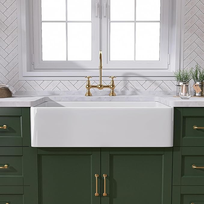 TUKTUK White Farmhouse Sink 30 Inch Farm Sink Fireclay Apron Front Single Bowl Kitchen Sinks Deep... | Amazon (US)