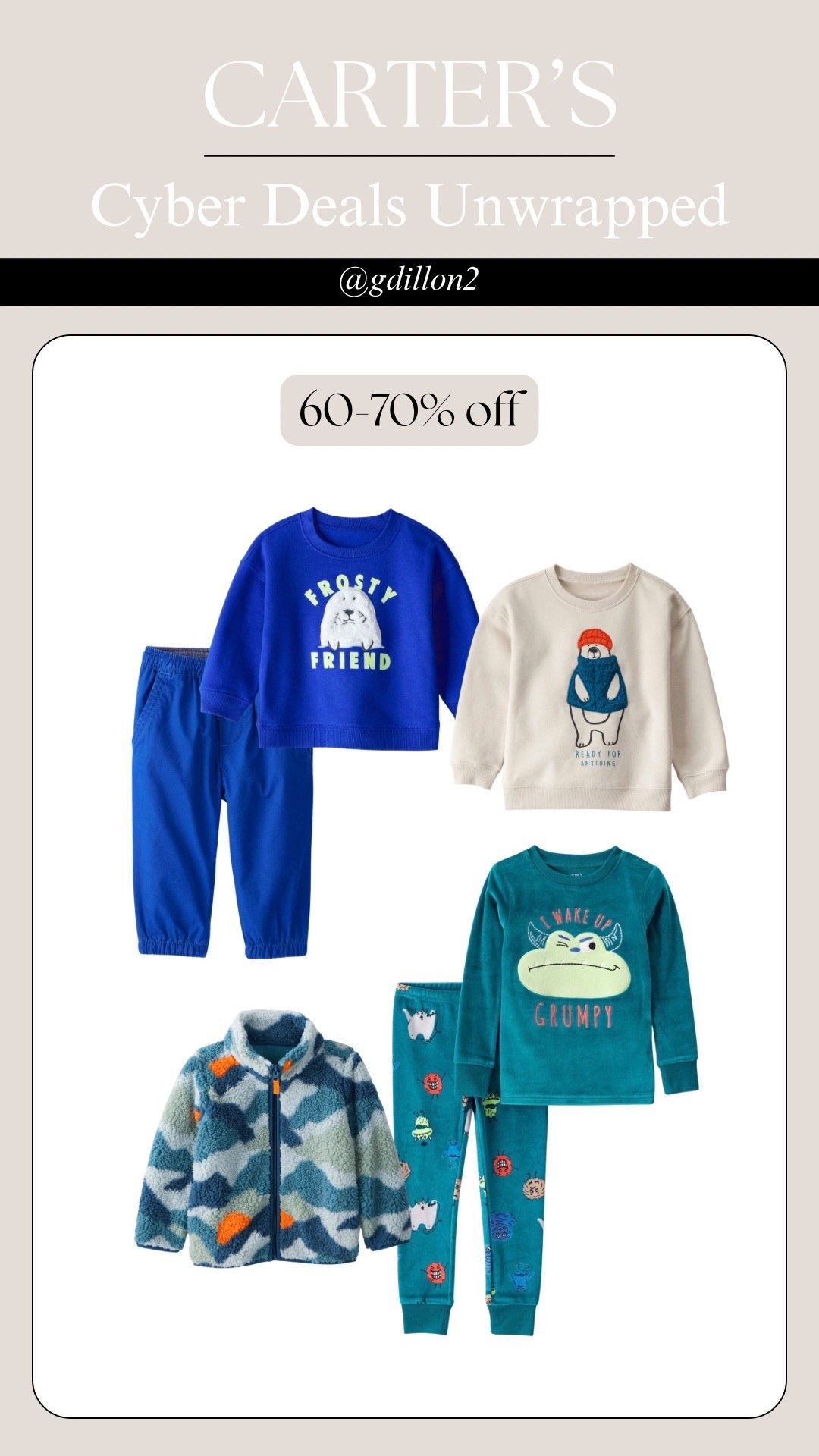 Cyber Deals Unwrapped: 60-70% off with extra 20% off select styles with code: CYBER20

#LTKSaleAlert #LTKBaby #LTKHoliday