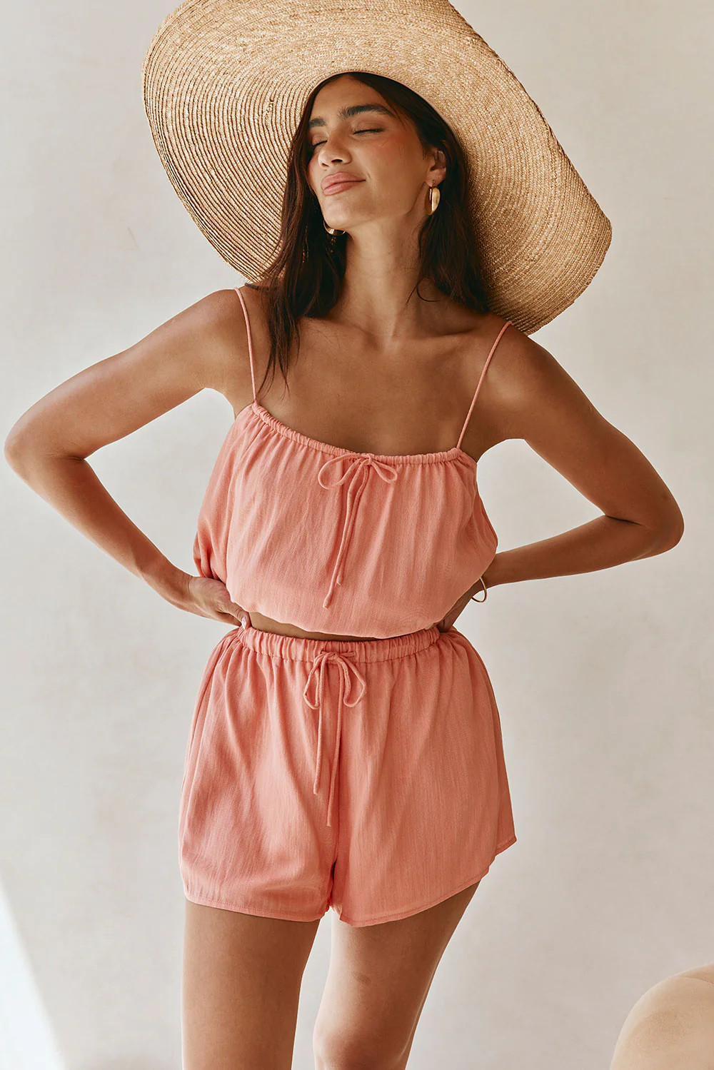 Peach Elastic Drawstring Jetta Shorts | Sabo Skirt US
