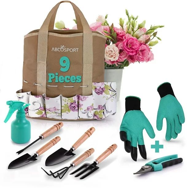 Garden Tools Set - 9 Piece Gardening Kit - Easy to Carry Tote Bag - Pretty Floral Design - Ergono... | Walmart (US)