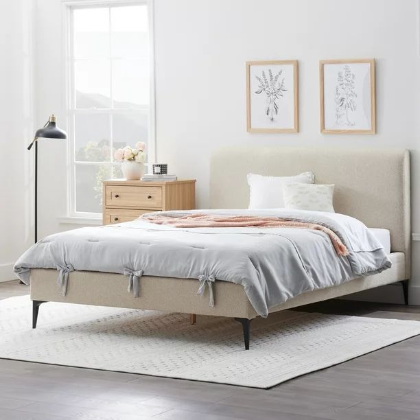 My Texas House Newcastle Upholstered Platform Bed, Queen, Oat - Walmart.com | Walmart (US)