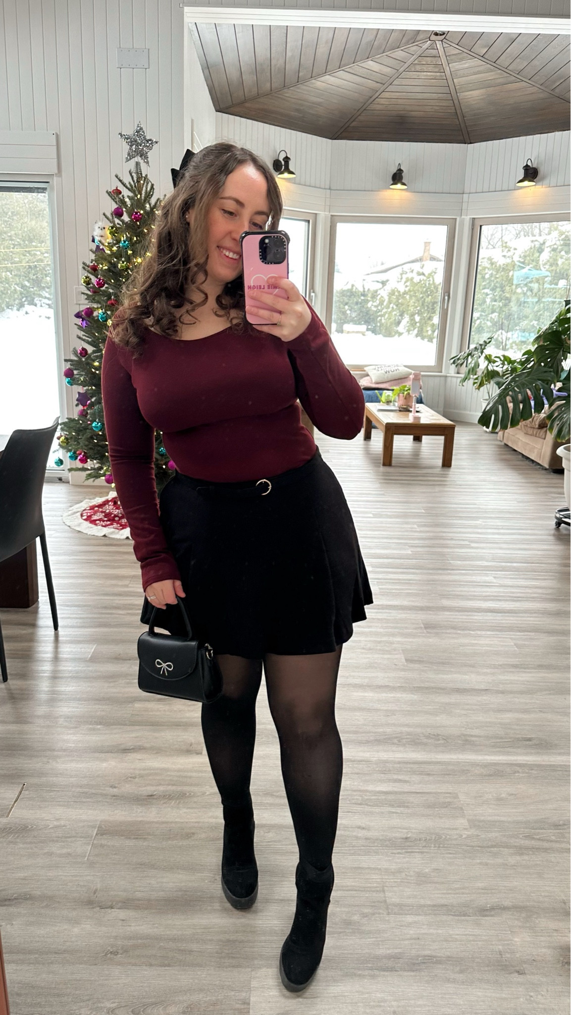 Christmas Eve ootd ❤️ I absolutely love this deep red brami top from OGL, it’s perfect with so many bottom options but I especially like it with skirts! It has a built in shelf bra and the skirt has built in shorts! Merry Christmas! 

#LTKHoliday #LTKootd #LTKMidsize