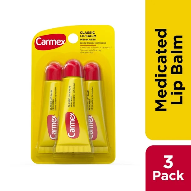 Carmex Medicated Lip Balm Tubes, Lip Moisturizer for Dry, Chapped Lips, 0.35 oz - 3 Count | Walmart (US)