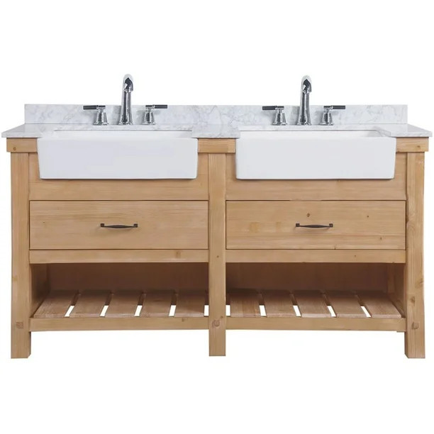Ari Kitchen & Bath Marina Farmhouse 60" Solid Wood Bathroom Vanity in Driftwood | Walmart (US)