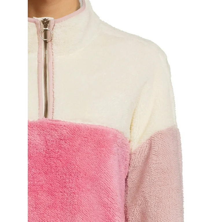 Time and Tru Women's and Women's Plus Size Quarter Zip Faux Sherpa Pullover | Walmart (US)