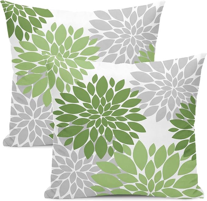 AEIOAE Sage Green Pillow Covers 18x18 Inch Set of 2,Spring Dahlia Flower Throw Pillows for Couch,... | Amazon (US)