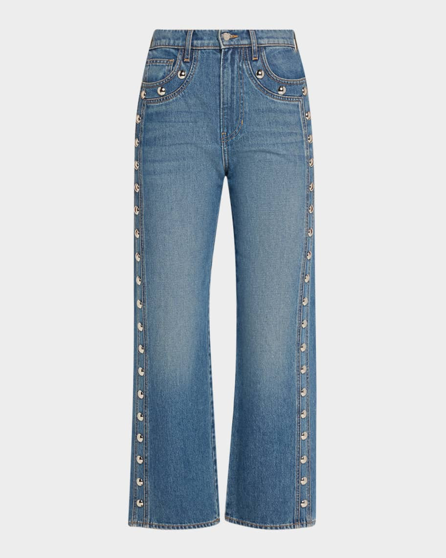 Veronica Beard Dylan Studded High-Rise Straight Ankle Jeans | Neiman Marcus