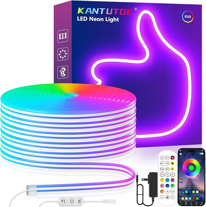 KANTUTOE LED Neon Rope Lights, 13.1ft RGB LED Light Strip, 24V Music Sync App/Remote Control DIY ... | Amazon (US)