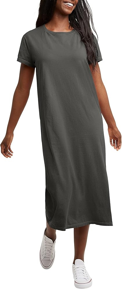 Hanes Originals Women's Garment Dyed Midi Dress, 100% Cotton Vintage Wash Ankle-Length Dress | Amazon (US)