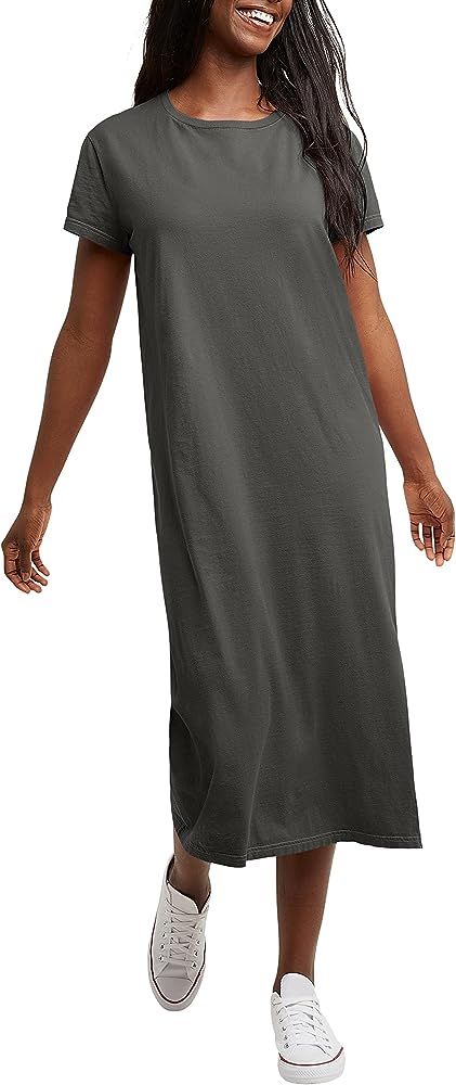 Hanes Originals Women's Garment Dyed Midi Dress, 100% Cotton Vintage Wash Ankle-Length Dress | Amazon (US)