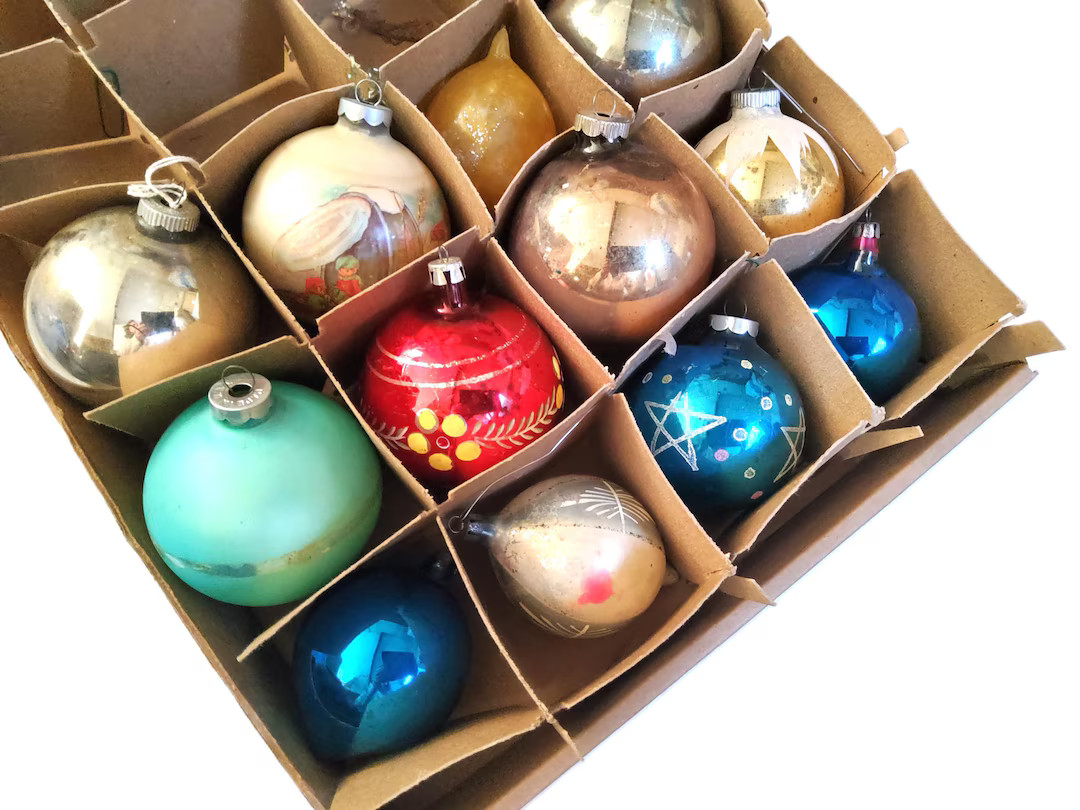12 Large Shiny Brite Ornaments X16, Christmas Bulbs, Glass Bulbs, Multicolor, Mercury Ornament, G... | Etsy (US)