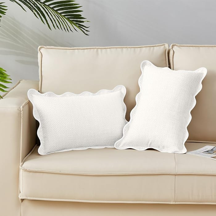 Scalloped Throw Pillow Covers | Decorative Couch Lumbar Pillows | Cute Pillow Cases | Boho Sytle ... | Amazon (US)