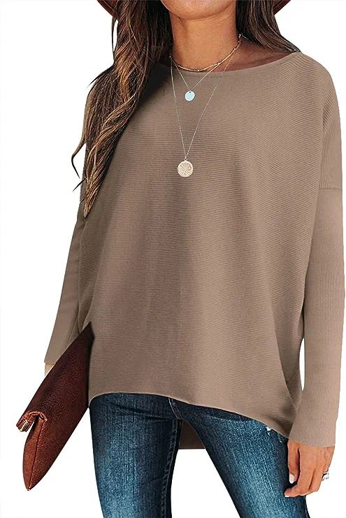 ANRABESS Women's Off Shoulder Long Batwing Sleeve Oversized Pullover High Low Dolman Sweater Knit... | Amazon (US)