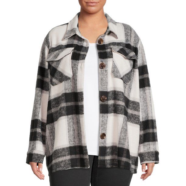 Jason Maxwell Women's Plus Size Faux Wool Shirt Jacket | Walmart (US)