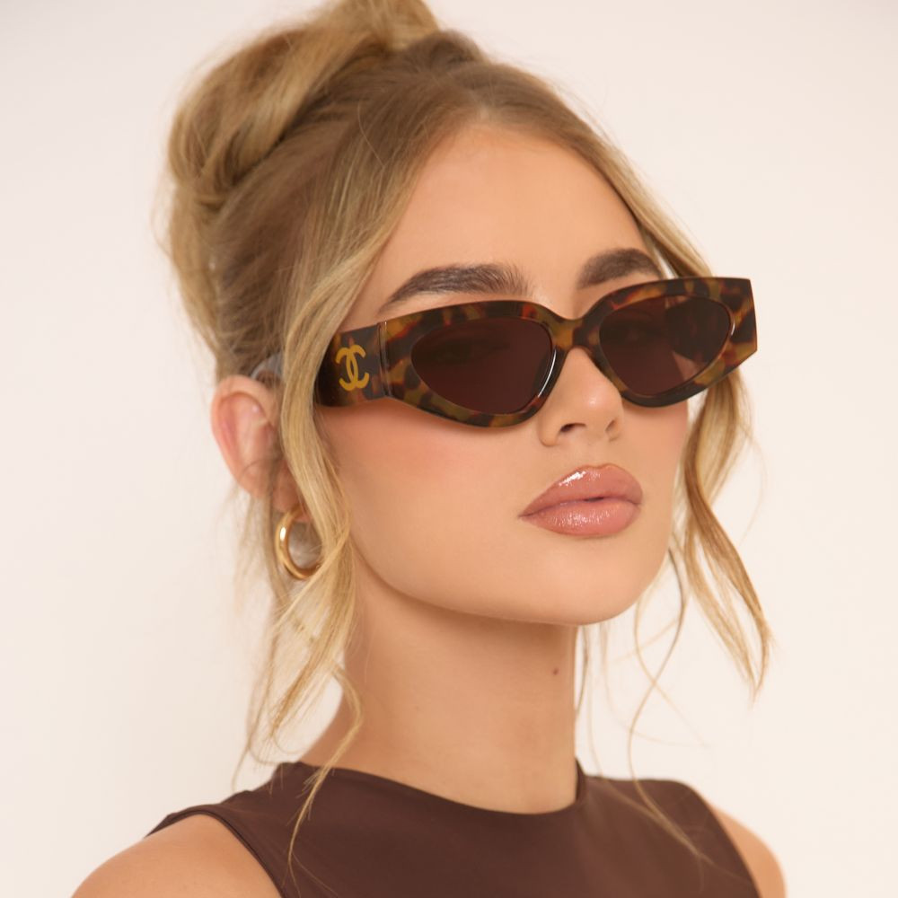 Side Logo Detail Angular Shaped Chunky Frame Sunglasses In Leopard Print | EGO (UK)
