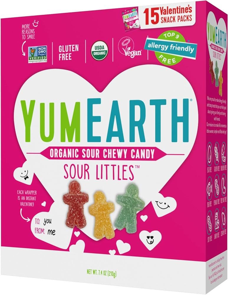 YumEarth Valentine Organic Sour Littles Chewy Candy - Allergy Friendly (Top 9 Free), No Artificia... | Amazon (US)