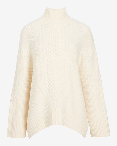 Cable Knit Turtleneck Tunic Sweater | Express