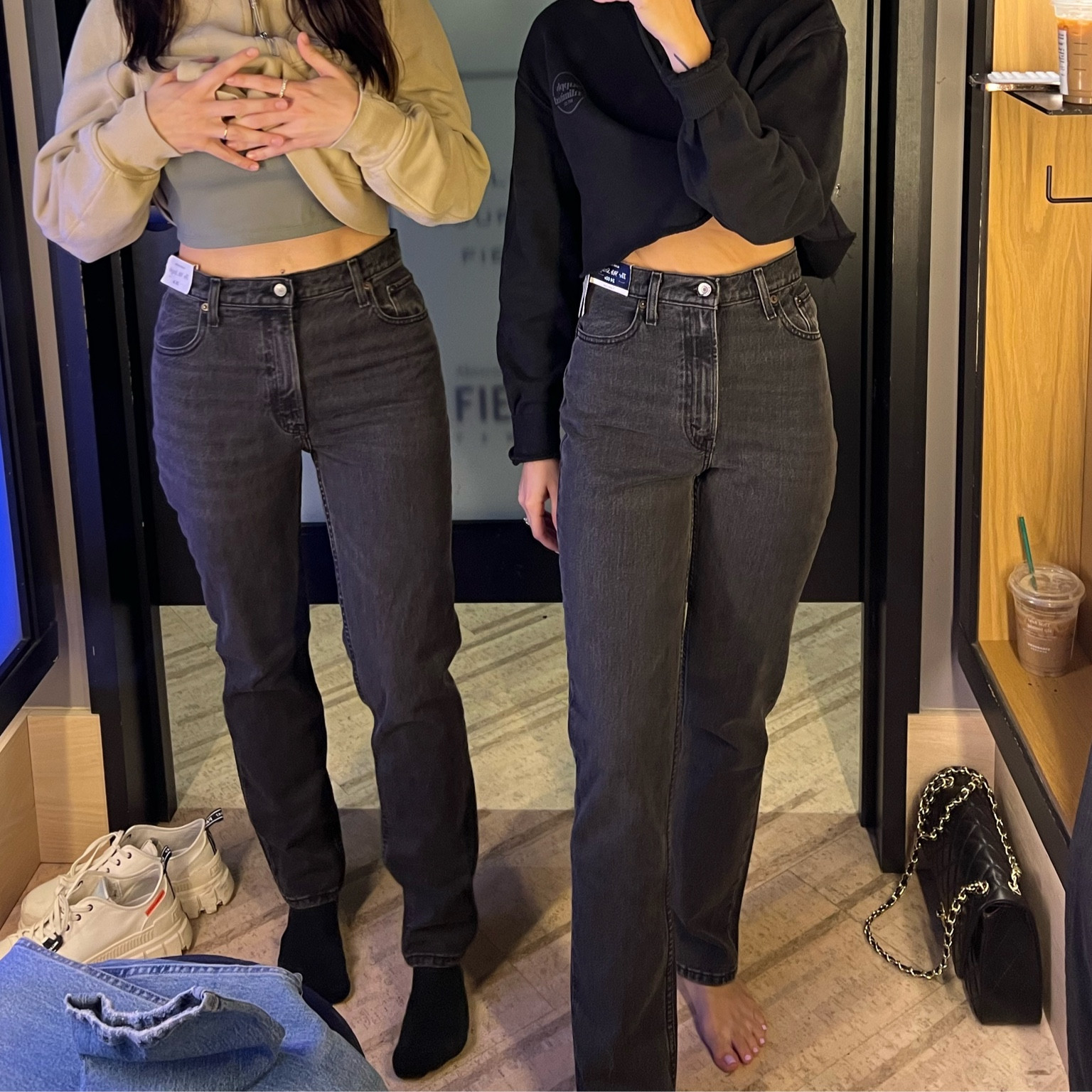 Savannah & I both in the black ultra high rise 90s straight - both wearing regular length, we’re both 5’6/5’7
I’m wearing 00 she’s in a 2.

#LTKBacktoSchool #LTKSeasonal #LTKunder100