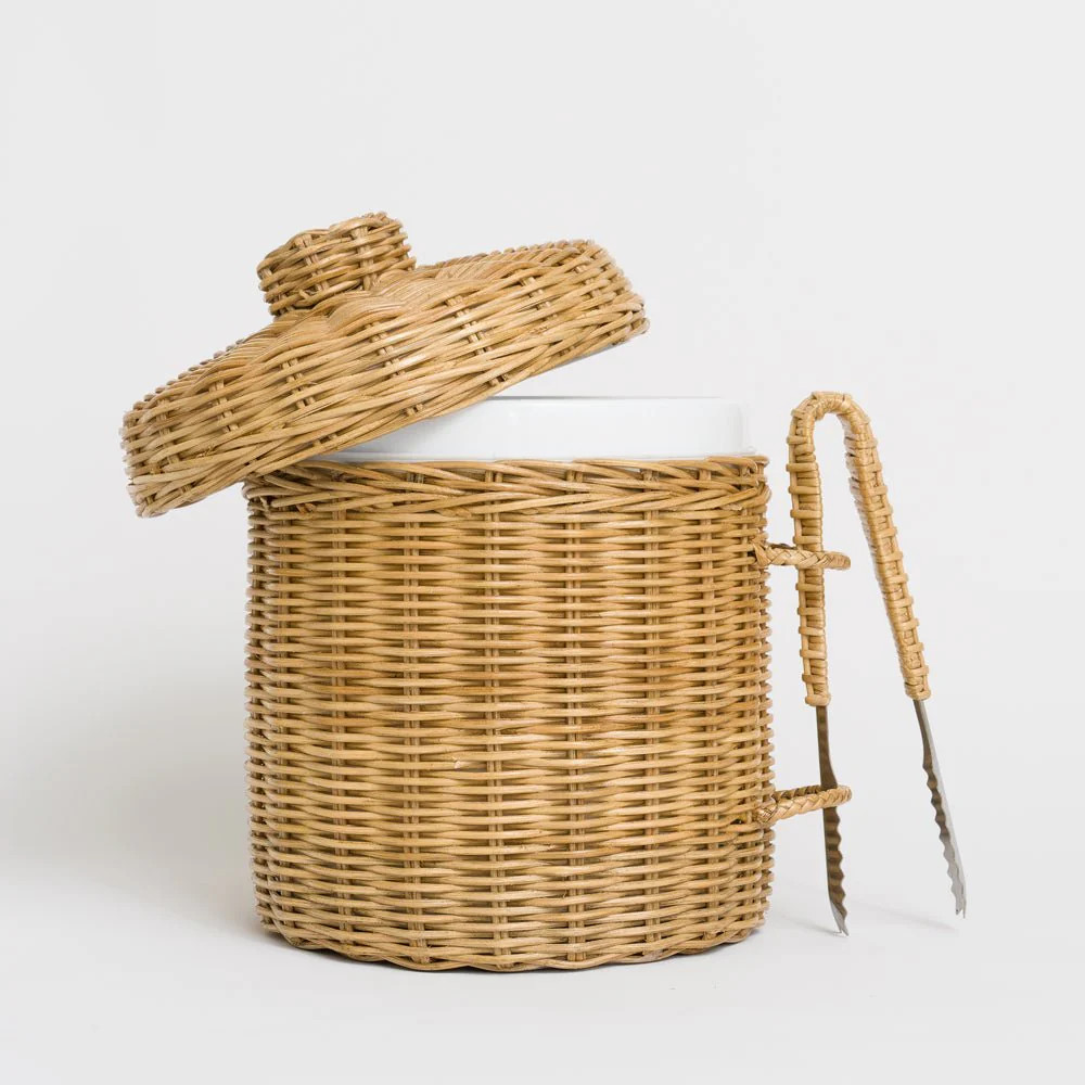 Natural Wicker Lidded Ice Bucket | Pomegranate