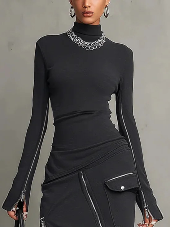 Urban Minimalist Turtleneck Puff Sleeve Sweater | Stylewe