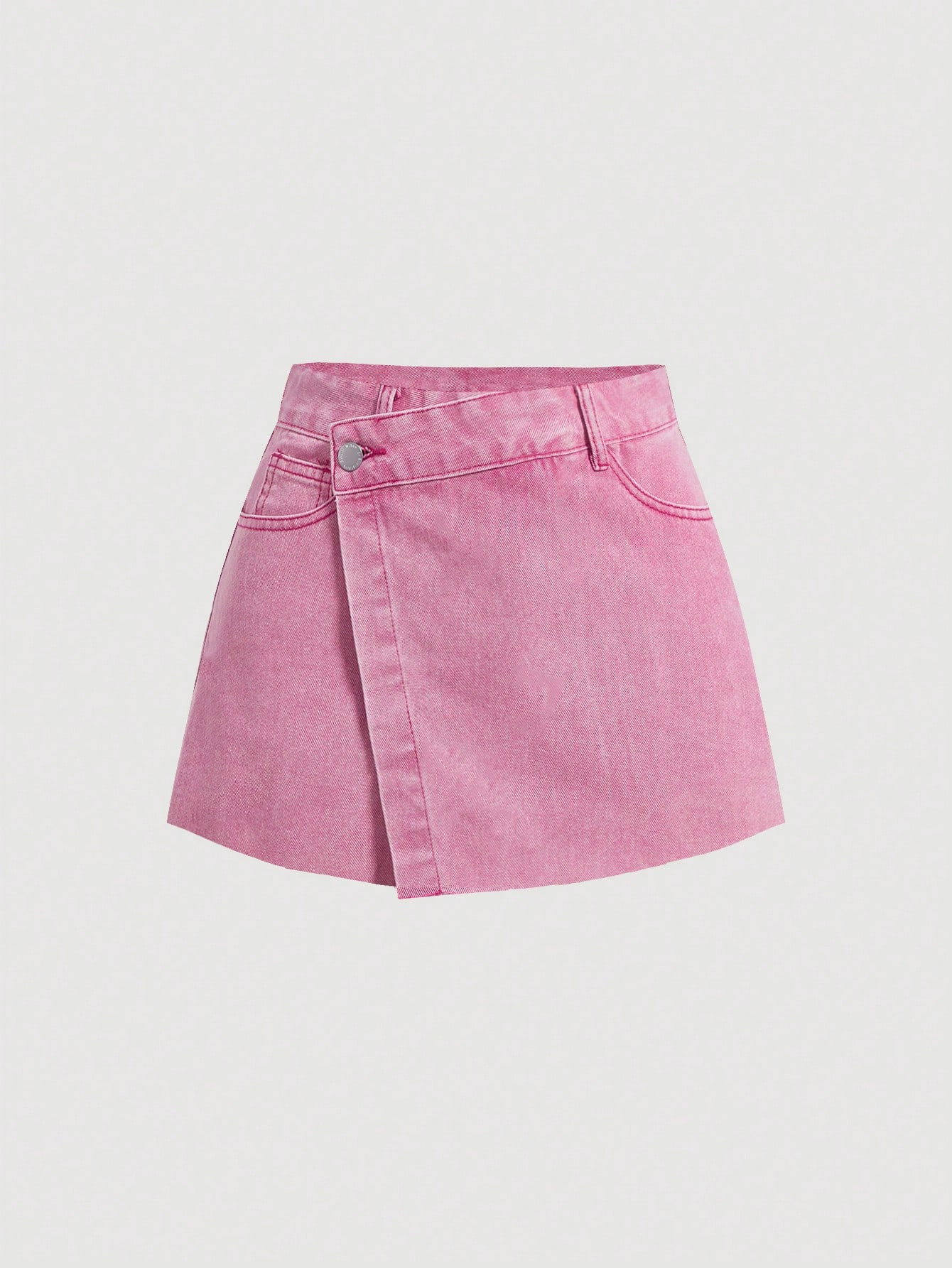 SHEIN MOD Wraparound Pink Denim Skorts With Gradual Waist | SHEIN