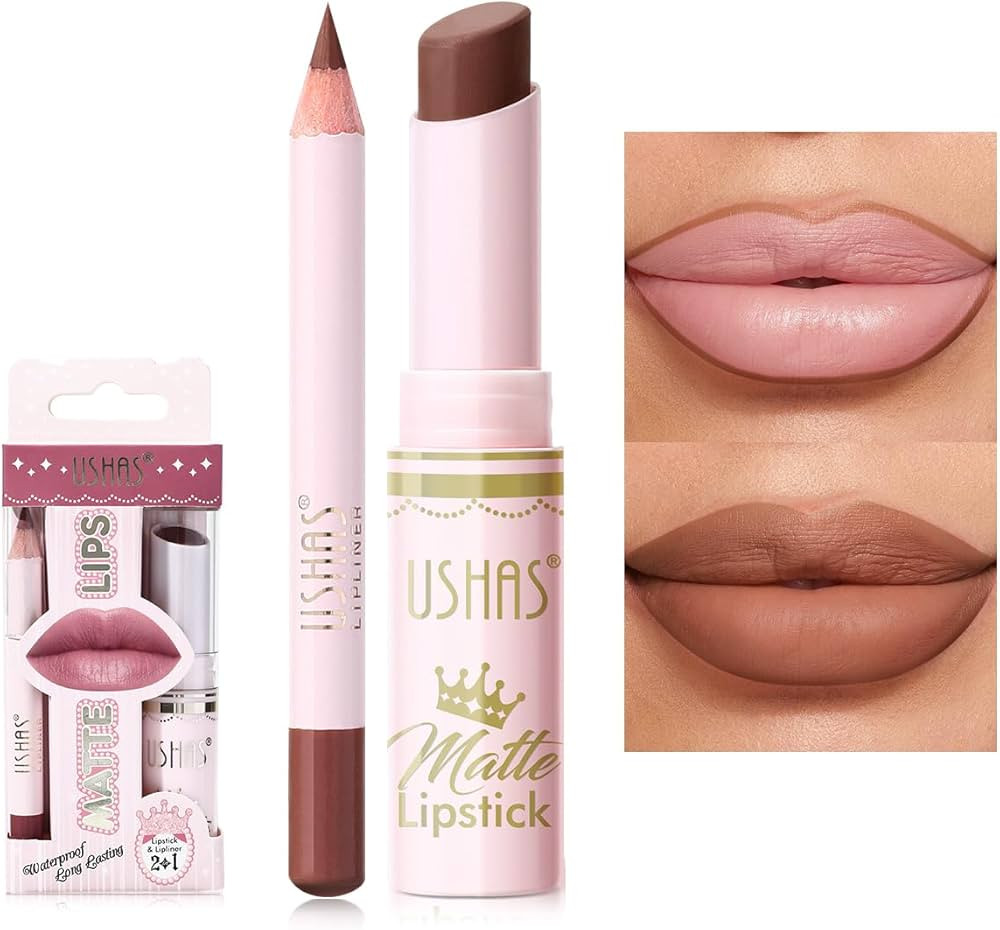 USHAS 2 in 1 Waterproof Lipstick and 24H Lip Liner Set - Long Lasting Matte Lipstick Pen Kits | Amazon (US)