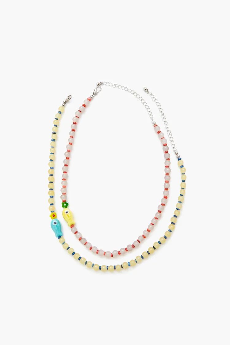 Beaded Fish Charm Necklace Set | Forever 21