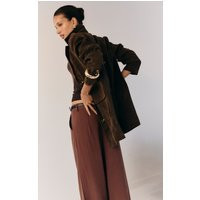 Dark Brown Oversized Longline Faux Suede Blazer Coat, Dark Brown | PrettyLittleThing UK