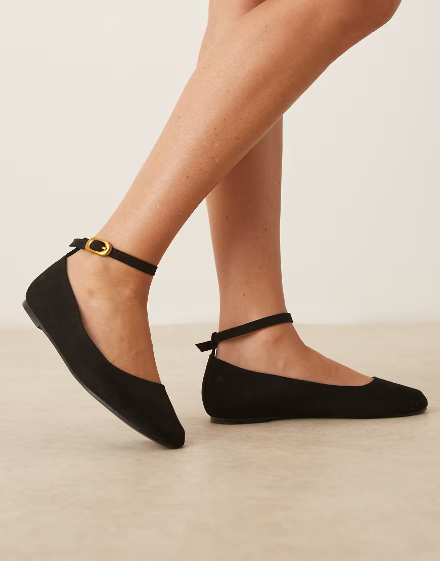 ASOS DESIGN Lara round toe ballet flats in black suedette | ASOS (Global)