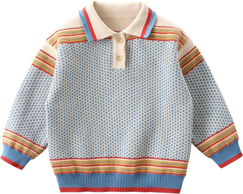 LABISHU Toddler's Color Block Printed Pullover Sweater Little Kid's Polo Collar Ribbed Knitted To... | Amazon (US)