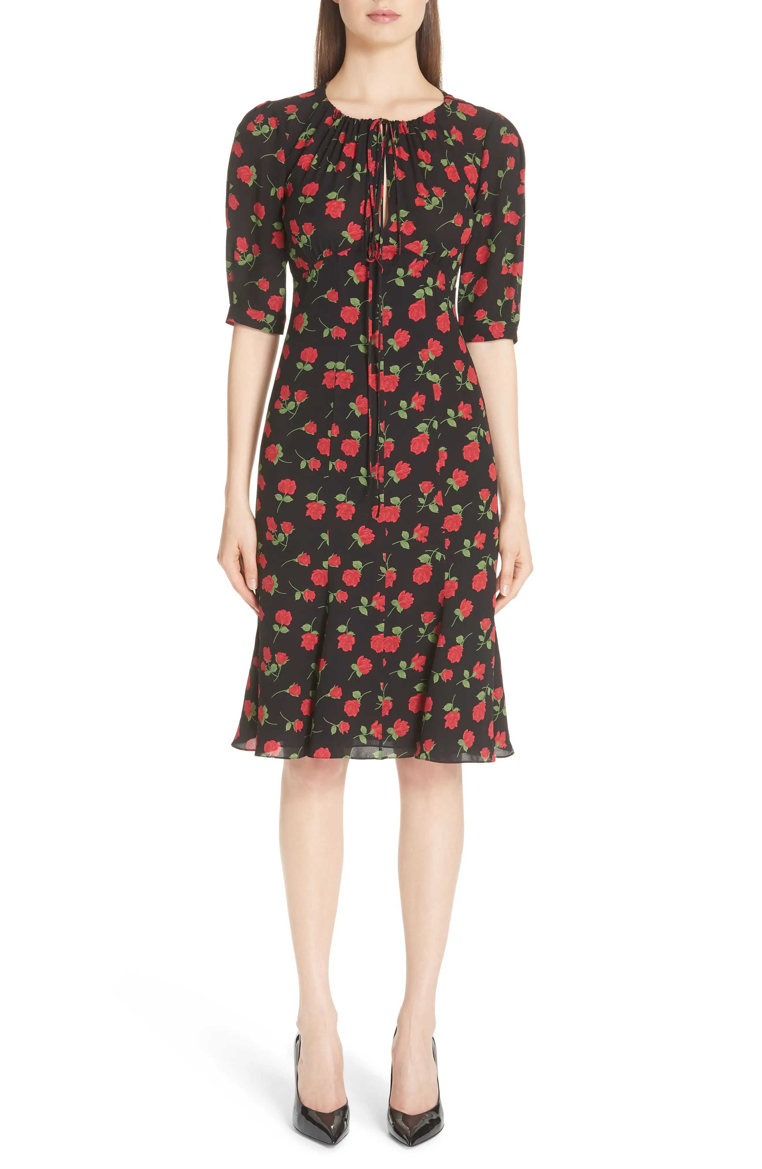 Michael Kors Rose Print Silk Georgette Dress | Nordstrom