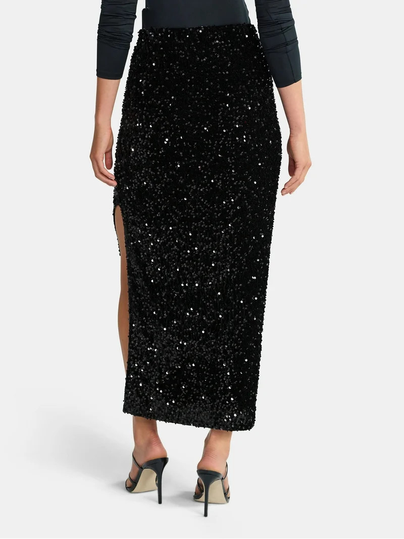 Madden NYC Women's Sequin Velour Maxi Skirt, Sizes XXS-XXL | Walmart (US)